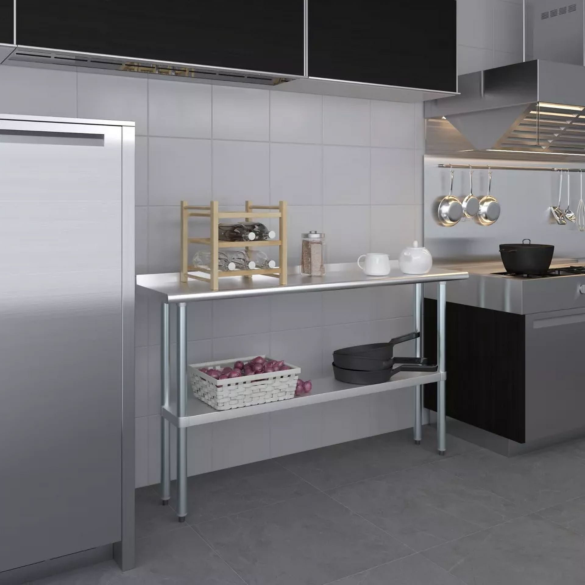 Stainless Steel Kitchen Food Prep Table Work Table with 1.5" Backsplash - NSF