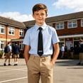 thumbnail image 6 of ZACPNCV Boys' Short Sleeve Oxford Shirt Wrinkle Resistant Lapel Collar Uniform Dress Shirt Summer Business Casual Collared Shirt for Kids with Tie Set Blue, 6 of 8