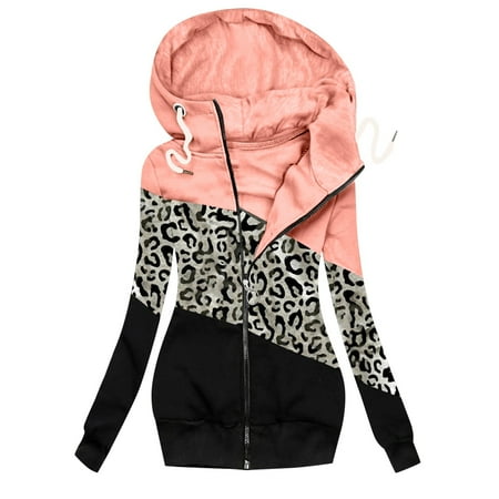 

LBECLEY Scrub Jacket Sleeve Winter Casual Leopard Zipper Women Prints Sweatshirt Jacket Coat Long Women s Coat Corner Jacket Women Pink Xxxl