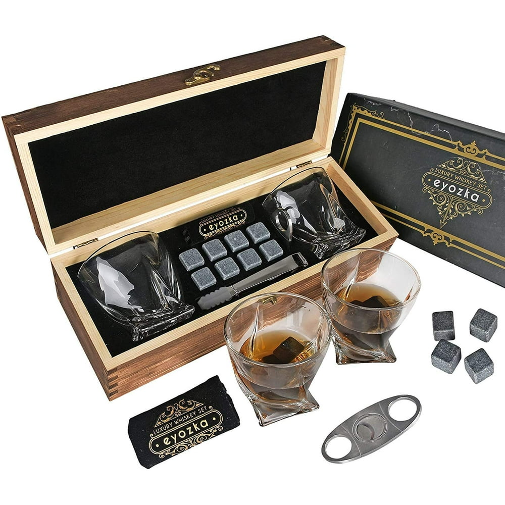 Eyozka Whiskey Glass Set Gift Box Cigar Cutter and Whiskey Stones
