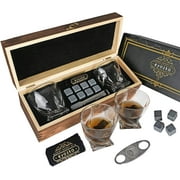 Eyozka Whiskey Glass Set Gift Box - Cigar Cutter and Whiskey Stones Included - Chilling Stones Gift Set - Scotch Bourbon Glasses Bar Accessories - Reusable Ice Cubes - Unique Gifts for Men