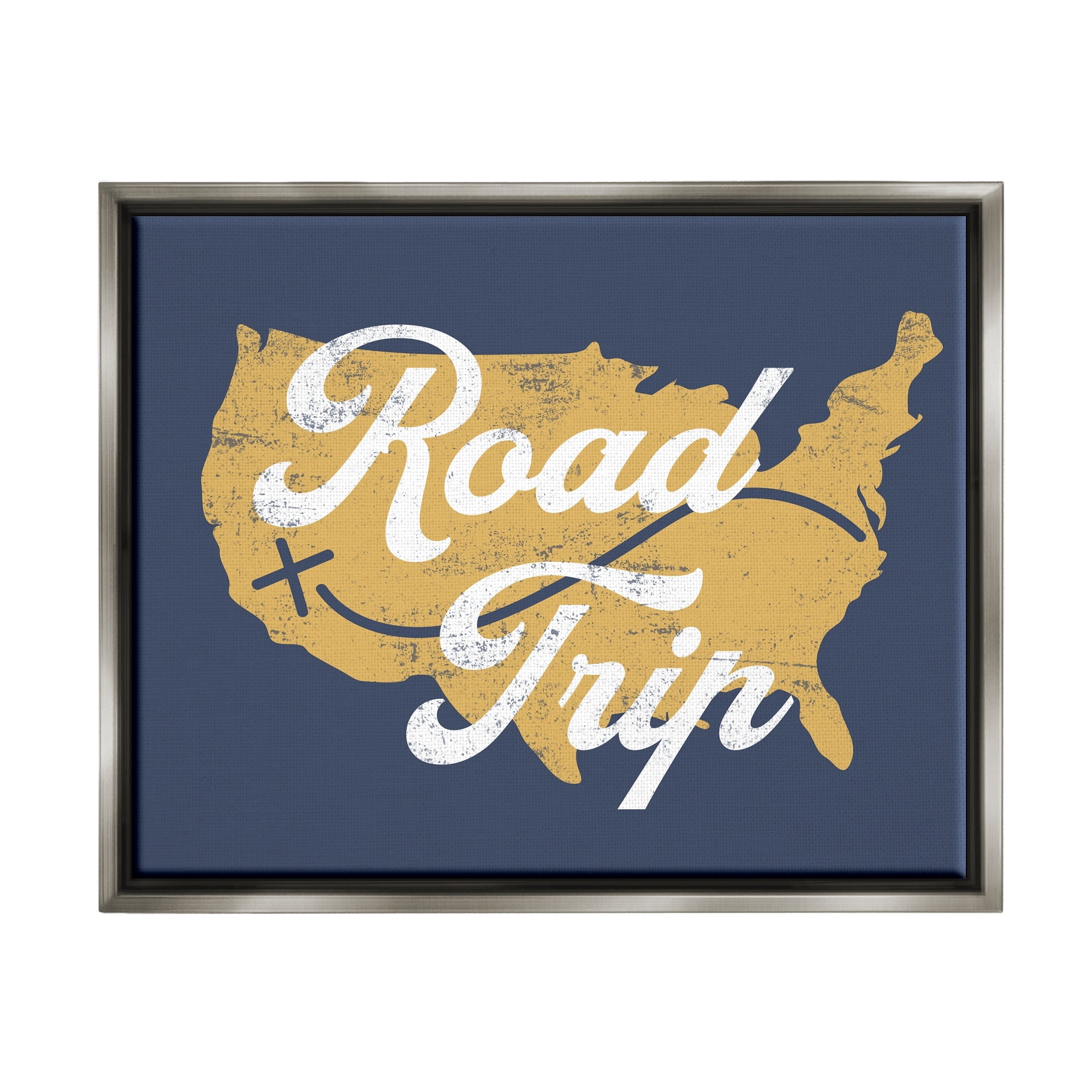 Stupell Industries Road Trip Vintage Text Traveling Country Map Luster Gray Framed Floating Canvas Wall Art, 16x20, by Lil' Rue