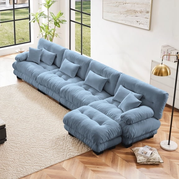Modular Sectional Sofa with Convertible Ottoman, L Shaped Living Room Couch, 4-Seater Chenille Blue Cloud Sofa for Ultimate Comfort
