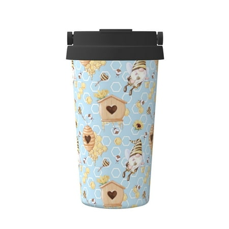 

Tebeau Cute Gnome Bee Collects Honey Print Travel Coffee Mug Insulated Coffee Cup with Leakproof Lid Coffee Tumbler Reusable Coffee Cups with Seal Lid