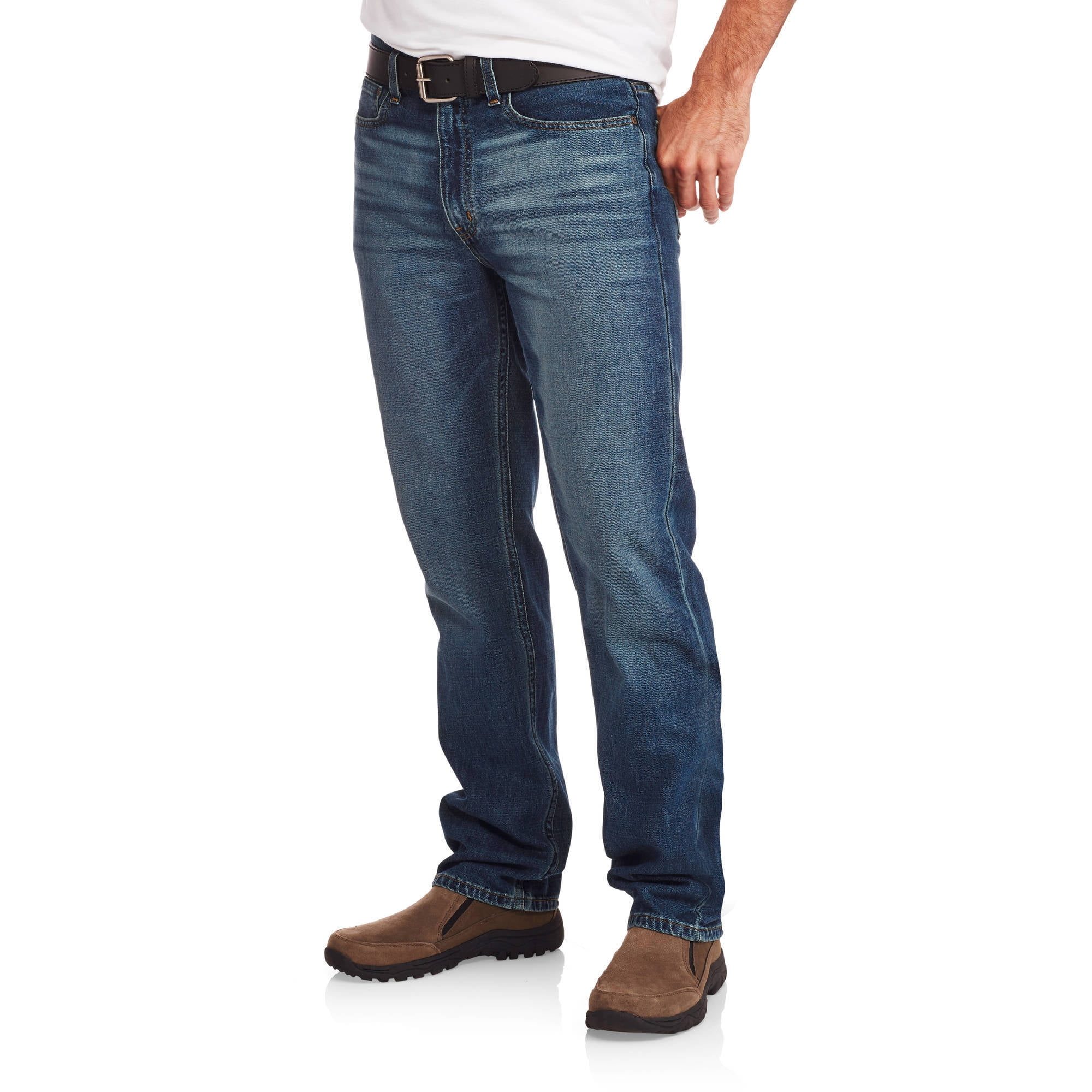 True Face Mens Jeans Basic Plain Straight Leg Trousers Denim Pants Classic Fit Casual Wear Belt Loop Zip Fly Pocket Sizes 30-40