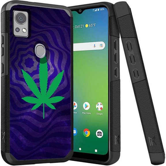 ANJ  Shockproof Dual Layer Slim Hard Case   Tempered Glass Cover Compatible with Icon 5, AT&T Motivate 4 - Trippy Leaf