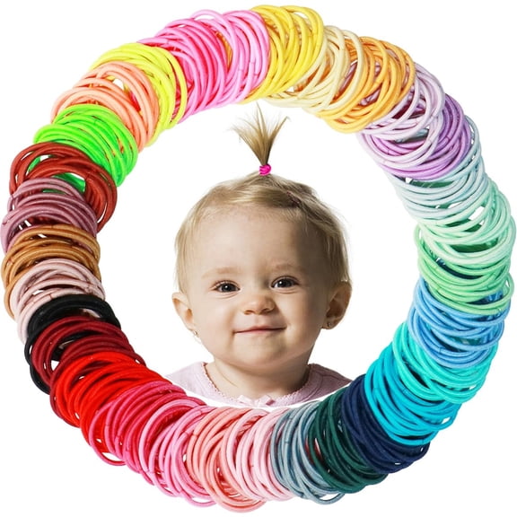 TUWAFE 200Pcs Small Hair Ties,No Crease Baby Hair Ties,Elastic Hair Ponytail Holder Hair Accessories for Baby Girls Infants Toddlers Kids,Gentle Hair Ties No Damage