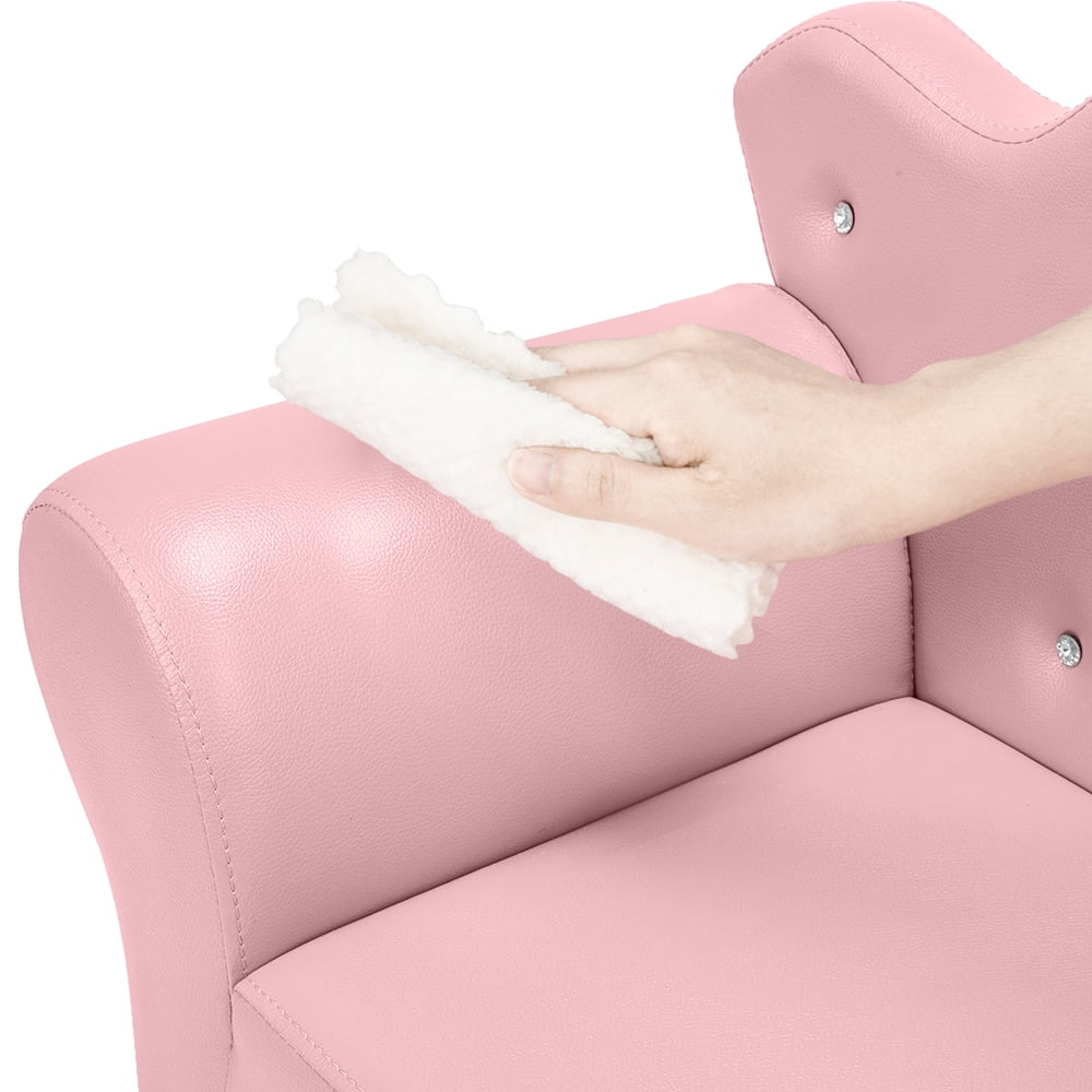 Private Jungle Children Upholstered Sofa PVC Leather Princess Sofa with Diamond Decoration，Mini Sofa for Boys and Girls，Pink