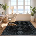 thumbnail image 3 of Design&I 5'x7' Washable Area Rug Flatweave & Daily Traffic Ready And Vintage Damask With Filigree Corner Motifs Gothic Spider Refined Structured for Guest Room, Lounge, Apartment, 3 of 7