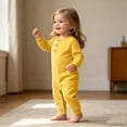 thumbnail image 2 of HAOTAGS Baby Cotton Long-Sleeve Romper with Snap Buttons, Solid Color Casual Infant Creeper, Soft Breathable Crawling Suit Yellow Size 9, 2 of 9