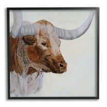 Stupell Rural Longhorn Cow Face Portrait Animals & Insects Painting Black Framed Art Print Wall Art