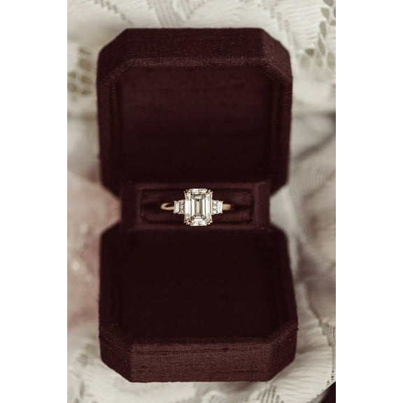 Gaspara Emerald Cut Moissanite Engagement Ring For Women's 925 Sterling Silver