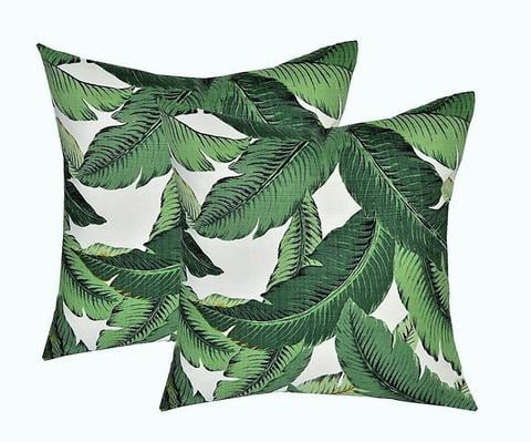 Choose Size Set of 4 Outdoor Black Tropical Palm Leaf Square & Lumbar Pillows 