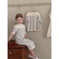 thumbnail image 2 of Spring Autumn Girls' Knitted Pleated Dress British Style O-Neck Half Sleeve Childrens Dresses Optional Striped Cardigan Sweater, 2 of 6