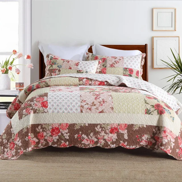 Colcha de retazos de algodón de 3 piezas en la cama, funda de cama Stitch, juego completo de colchas dobles y cobertores, mantas de cama, colchón