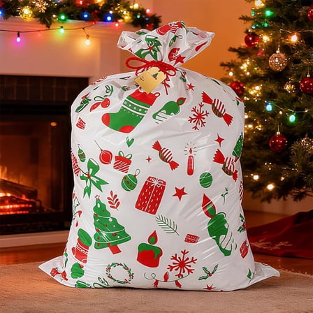 Feltree Pack of 3 Large Christmas Gift Bags with Drawstring Closure 56x36 Inches for Holiday Party Gifts and Decorations