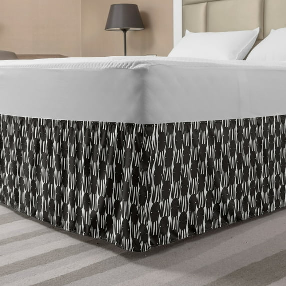 Octopus Bed Skirt, Abstract Retro Style Silhouettes Marine Monster Characters Simplistic Design, Elastic Bedskirt Dust Ruffle Wrap Around for Bedding Decor, 4 Sizes, Black and White, by Ambesonne