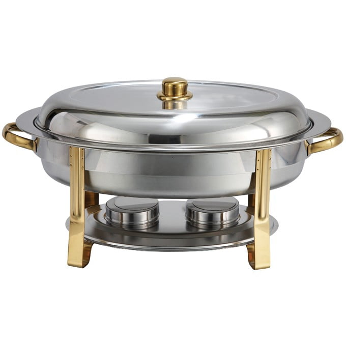 Deluxe Half Size 4 Qt Round Gold Accent Stainless Steel Chafer Chafing Dish Set 