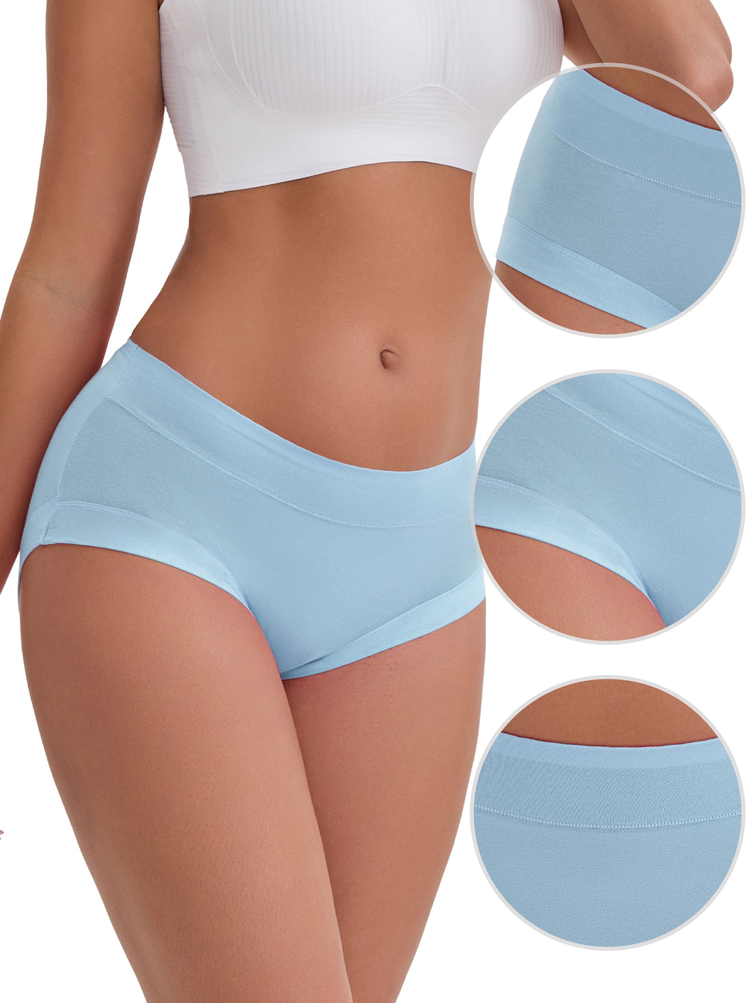DARING DIVA Women's Plus Mid-Waisted Underwear Briefs 2 Pcs L Light Blue, Khaki