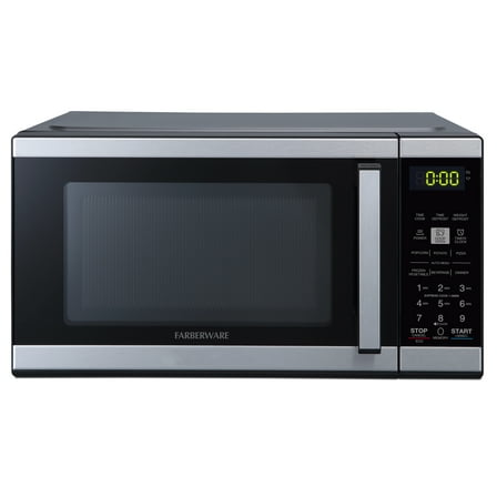 Farberware Countertop Microwave 900 Watts, .9 cu ft - Microwave Oven With Child Lock - Perfect for Apartments and Dorms - Easy Clean Grey Interior, Stainless Steel