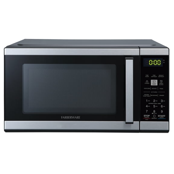 Farberware Countertop Microwave 900 Watts, .9 cu ft - Microwave Oven With Child Lock - Perfect for Apartments and Dorms - Easy Clean Grey Interior, Stainless Steel
