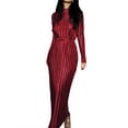 thumbnail image 1 of Diconna Women's Spring Autumn Long Dress Solid Color Long Sleeve Half High Neck Ruched Tie Up Dress, 1 of 3