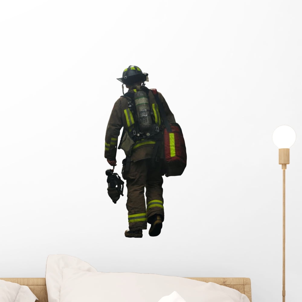 18 in W x 12 in H Wallmonkeys Fire Fighters Heading to a Fire Wall Decal Peel and Stick Graphic WM277391 