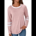thumbnail image 2 of Camisetas de Larga para Mujer, Camisetas Casuales con Cuello Redondo y Bloques de Color, Ropa de Moda de Otoño, Conjuntos Modernos Rosa XL, 2 of 8
