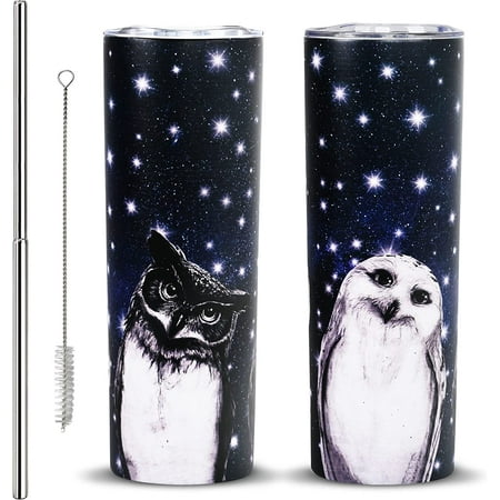 

20 Oz Skinny Tumbler Owl Gifts for Owl Lovers with Lid and Straw Stainless Steel Owl Skinny Tumbler Double Wall Vacuum Insulated Owl Tumbler Owl Slim Cup