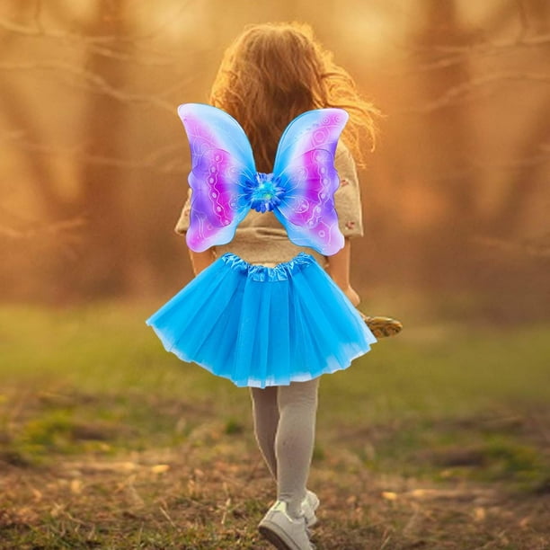 sachin and babi light blue dress 4x Girls Fairy Costume Set Fairy Wing Outfit Princess Tutu Skirts Dress up  Blue