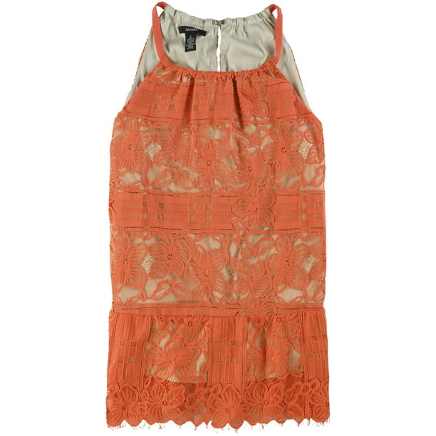 Alfani Top de blusa halter de encaje para mujer, naranja, 8