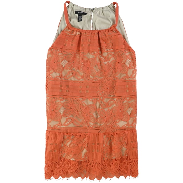 Alfani Top de blusa halter de encaje para mujer, naranja, 8