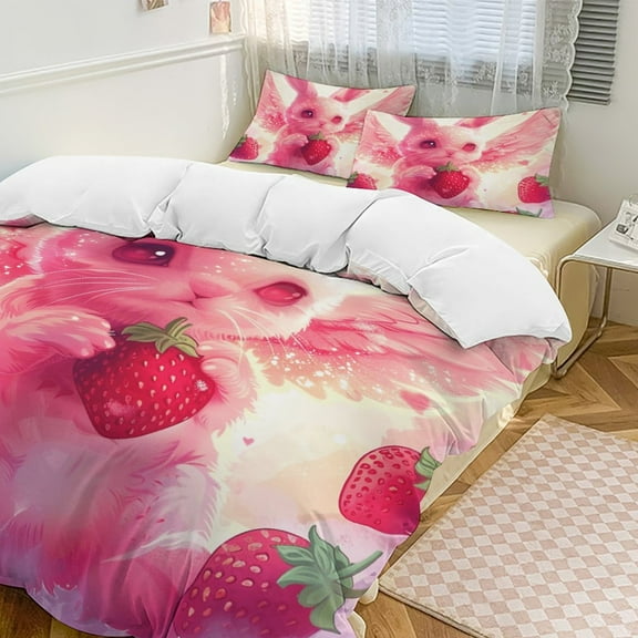 Easter Bunnies Rabbits Duvet Cover Set King Size for Bedroom Decoration Print Bedding Set Comforter Cover Decorative Microfiber with 2 Pillow Sham Multicolor