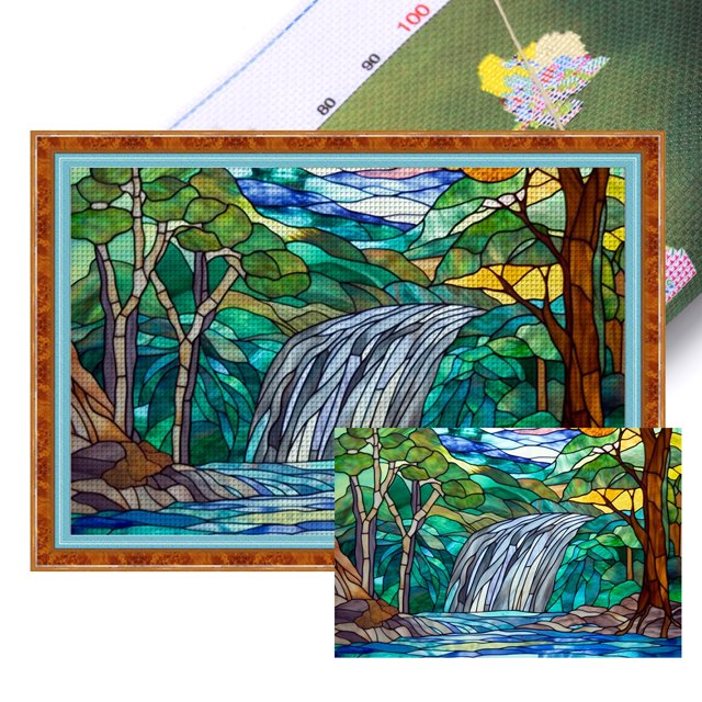 Hilo Algodón Bordado Punto Cruz Con Vidrieras 11CT 60x40cm
