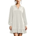 thumbnail image 2 of Sheghy Women Fall Collared Long Sleeve Shirt Dress Ruffle Hem Loose Fit, 2 of 6