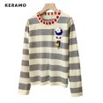 thumbnail image 5 of Suéter holgado de manga larga con cuello redondo para mujer, estilo vintage, informal, a rayas, otoño e invierno, 2023, 5 of 5