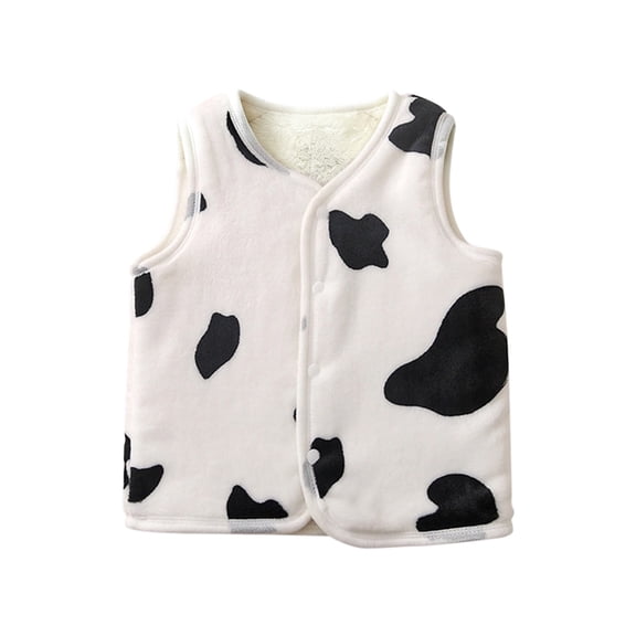 Coerni Baby Boys Girls Cow Print Vest Soft Flannel Sleeveles Button Gilet Fall Winter Thick Thermal Layer Outerwear Toddler Cute Fleece Vest