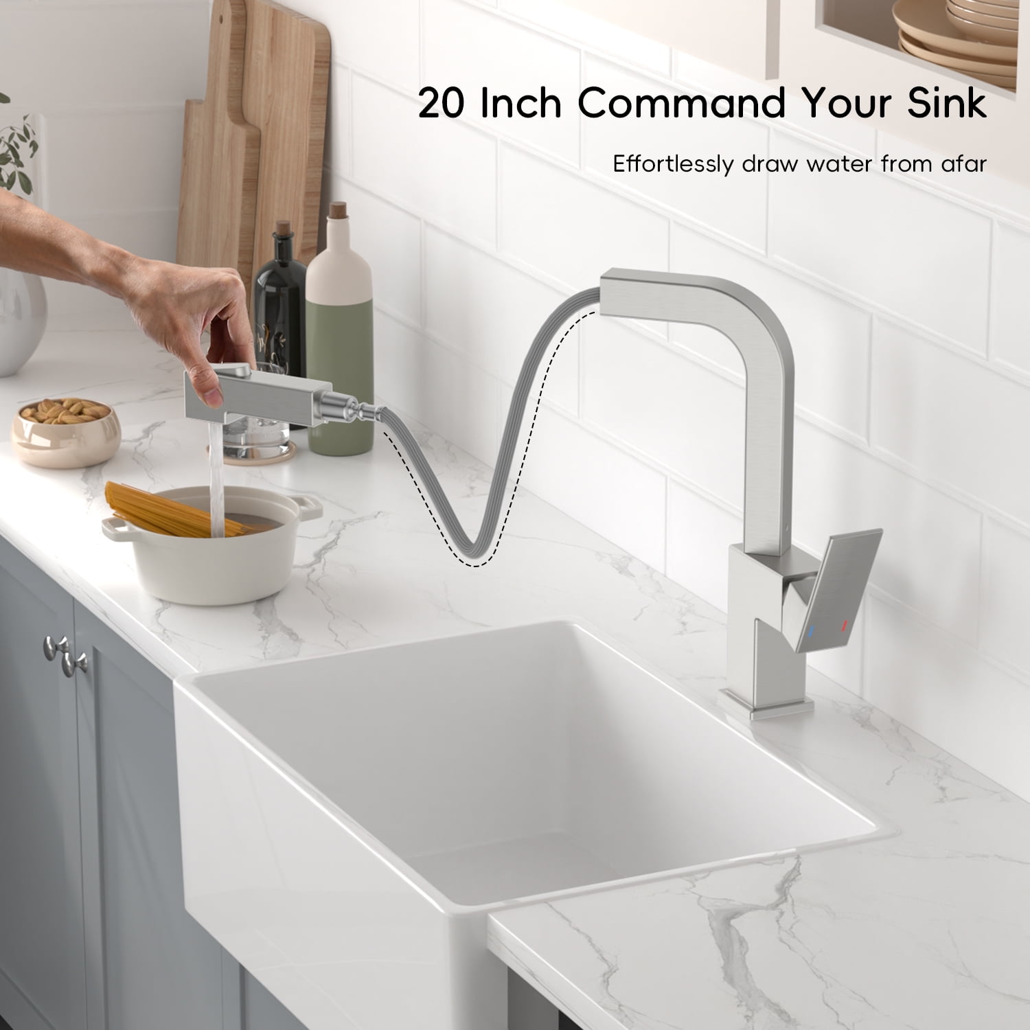 APPASO Square Kitchen Faucet, S304 Stainless Steel, with Pull Out Sprayer, Brushed Nickel Faucets for Kitchen Sink Brushed Nickel, Single Handle Brushed Nickel Faucet Kitchen for RV Bar Sink, Modern