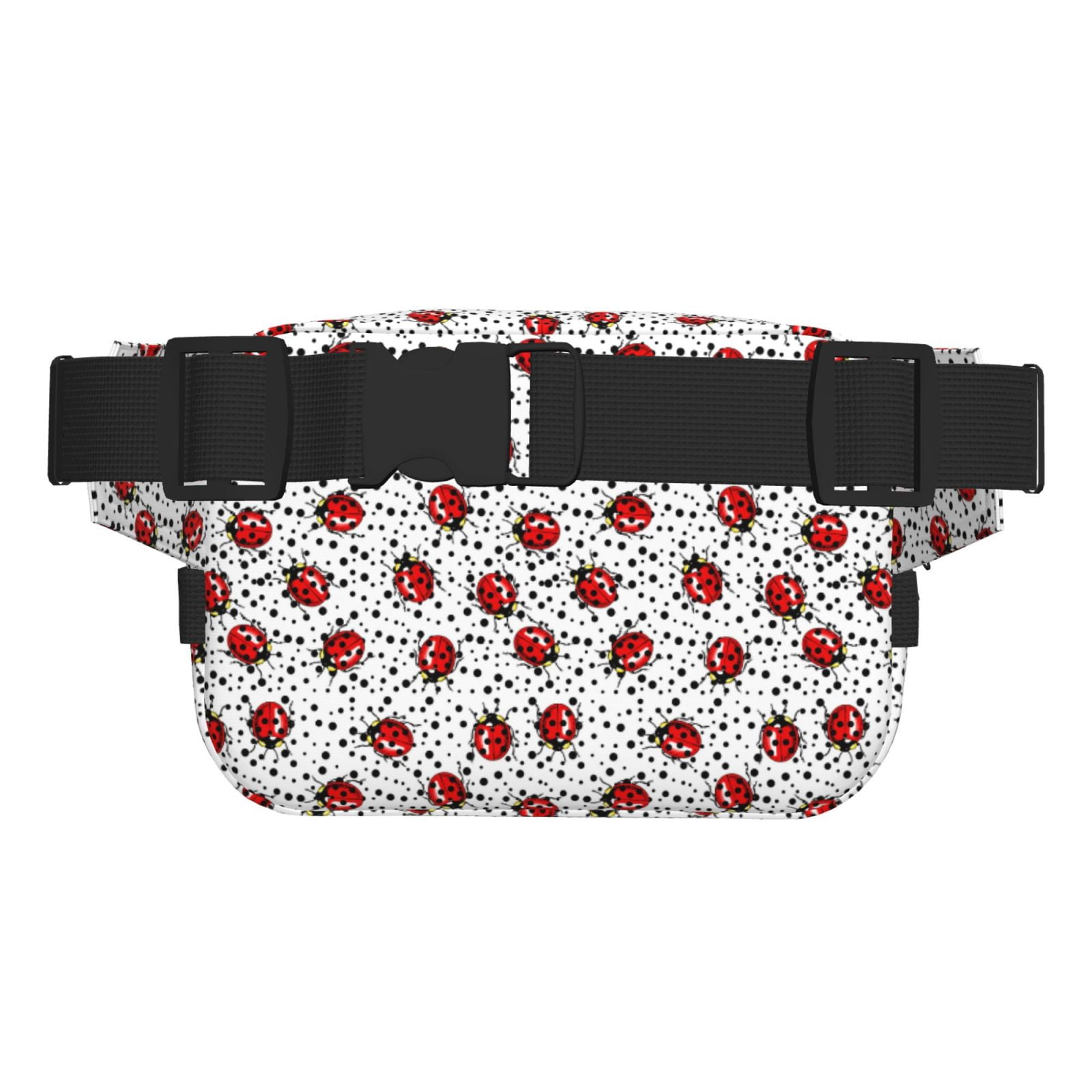 Picia Red Ladybugs On Black Dotted Print Square Double-Layer Waist Bag Mini Adjustable Waist Belt Bag Exercise Running Travel Hiking
