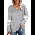 thumbnail image 2 of Tops para Mujer, Camiseta con Cuello en V, Bloque de Color, Larga, Túnica Informal Gris L, 2 of 7