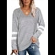 thumbnail image 2 of Tops para Mujer, Camiseta con Cuello en V, Bloque de Color, Larga, Túnica Informal Gris L, 2 of 7