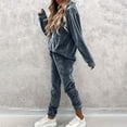 thumbnail image 5 of Long Sleeve Pullover Set Women Velvet Jogger Set Pullover Hoodie Drawstring with Pockets Soft Comfortable Warm Streetwear Tracksuit Outfits Dark Gray L, 5 of 7