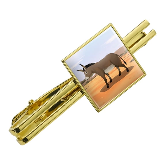 Donkey on Ranch Square Tie Bar Clip Clasp Tack- Silver or Gold