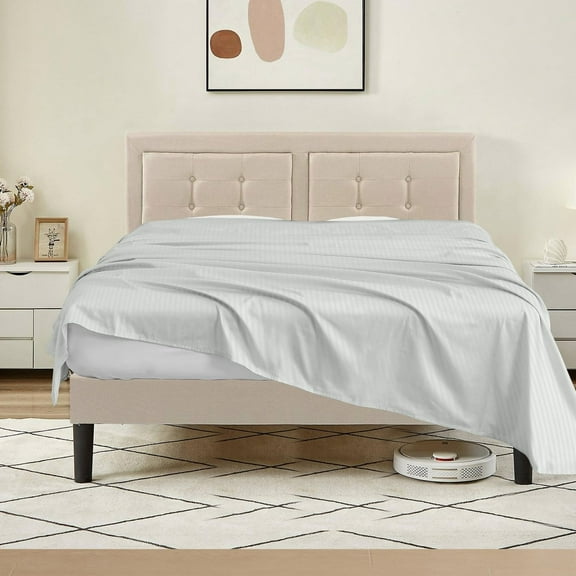 800 Thread Count Egyptian Cotton Flat Sheet – 1 Piece, Stripe Silver Grey King Size (102" x 108")