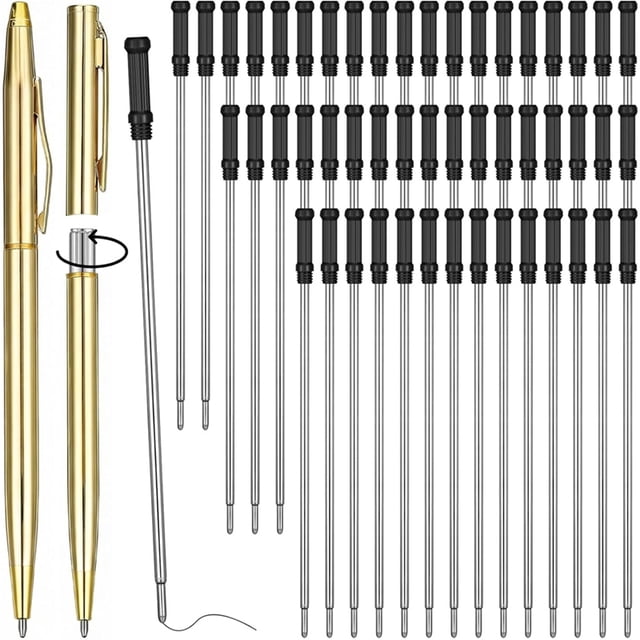 50 bolígrafos metálicos delgados de 4,5 pulgadas de largo con recambios de tinta de 1 mm para un estilo elegante.