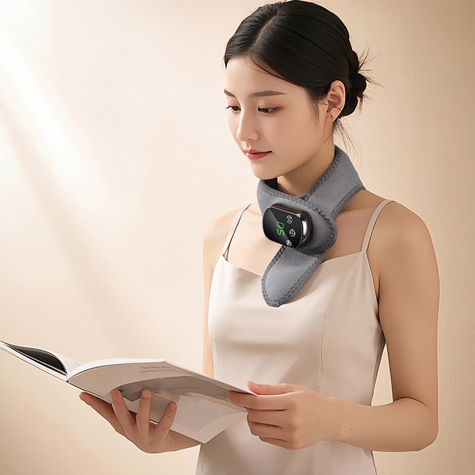 Portable Rechargeable Heated Neck Massager with Soothing Heat and Vibration Technology for Muscle Relaxation at Home or