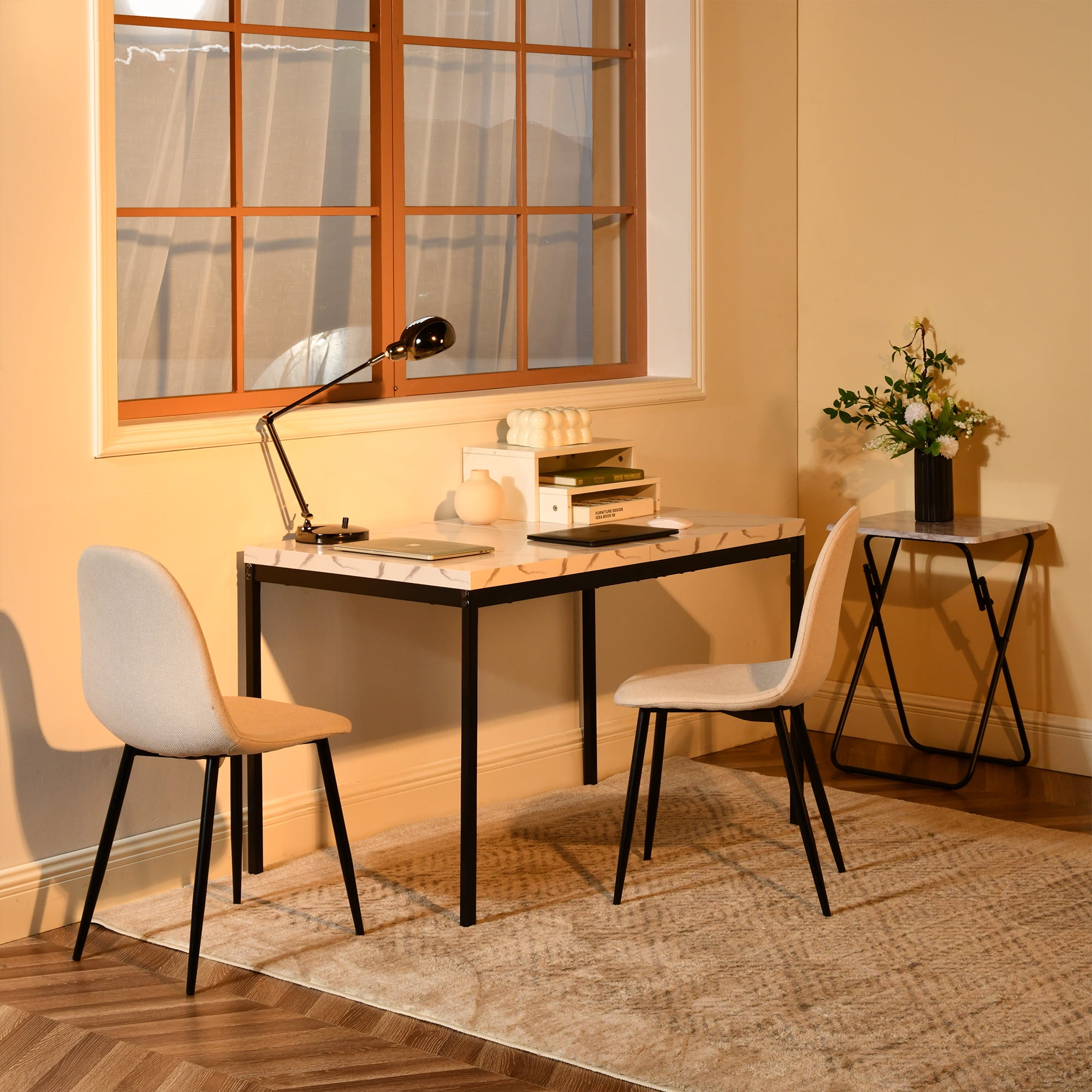 Homy Casa Office Desk Chairs Set of 4, Modern Upholstered Seat for Home Office Conference Room, Beige