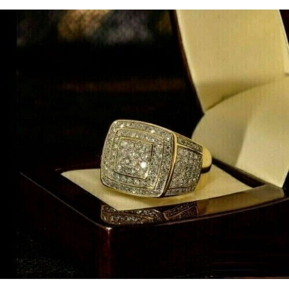 3CT Round Cut Lab Created Diamond Wedding Band Men's Ring 14K Yellow Gold Plated Silver