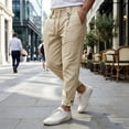 thumbnail image 3 of LIaqionyy Men's Pants Lightweight Drawstring Elastic Waist Straight Leg Casual Fashion Trousers with Pockets, 3 of 8