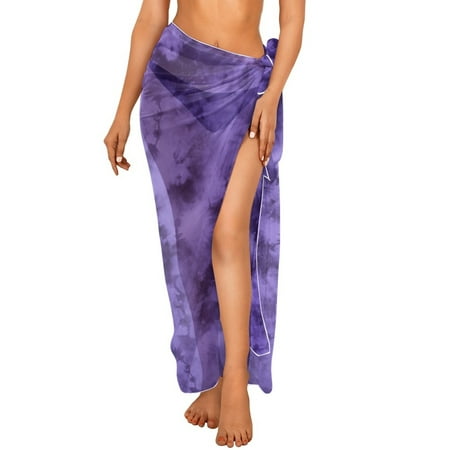 FKELYI Purple Tie-Dye Print Sarong Cover Up for Women Beach Sarongs Bikini Wraps Soft Swimwear Pareo Beachwear Skirt Semi-Sheer Swimsuit Cover-Up for Summer Vacation